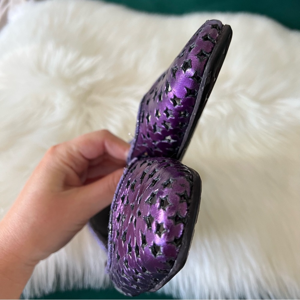 Jimmy Choo Metallic Purple Laser-Cut Flats - Picture 4 of 9